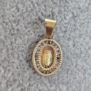 10K Mexican Gold Tricolor Virgin Miraculous Medal CZ Pendant Charm